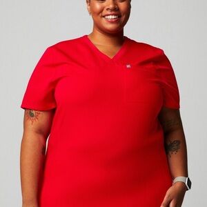 Fabletics Goji Red scrub top & Black Goji red joggers NEW size XL